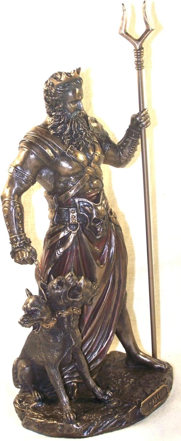 Veronese Design 10.6" Hades Greek God of The Underworld with Cerebrus Hell Hound Statue Cold Cast Resin Antique Bronze Finish