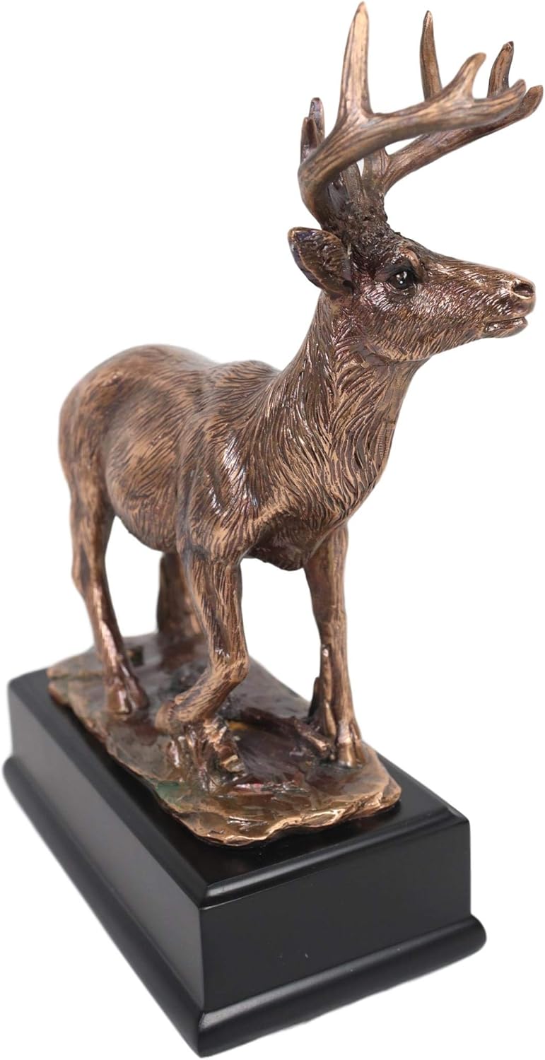 Ebros Gift Wildlife 12 Point Trophy Buck Stag Deer Resin Statue in Bronze Electroplated Finish 8.25" Tall Hunters Cabin Lodge Rustic Sculpture of Stags Does Deers