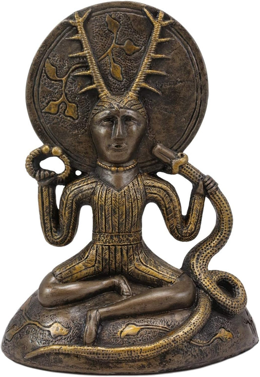 Ebros Seated Celtic Horned God Herne Cernunnos with Deer Antlers and Earth Disc Statue Oberon Zell Rendering of Gundestrop Cauldron Sculpture 6.25" Tall Wicca Paganism Accent Home Decor
