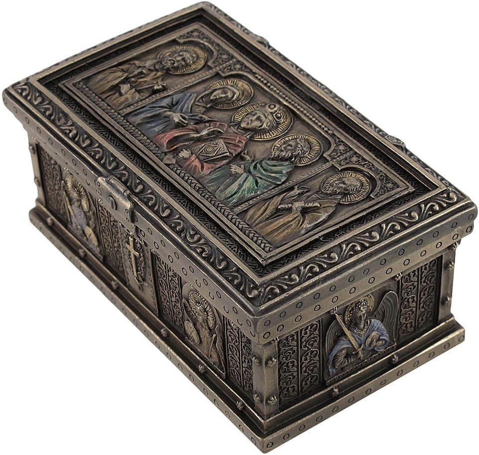 Veronese Design Traditional Catholic Religious Trinket Box, 5" L x 3" W x 2" H, Brown, Lidded, 25 Cubic Inches