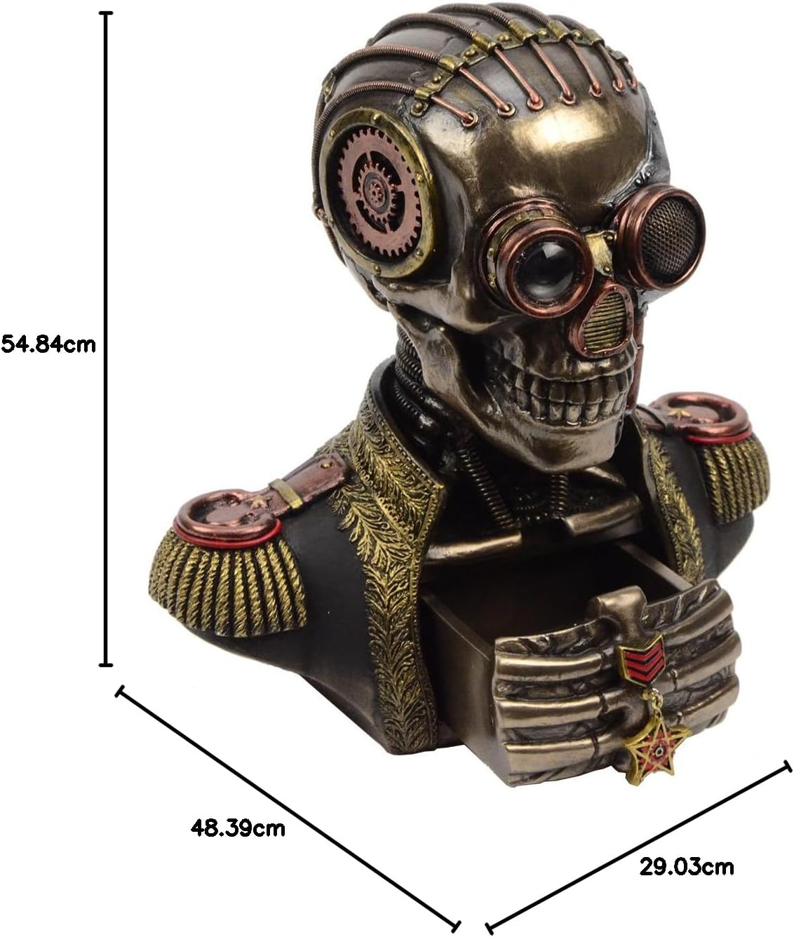 Veronese Design 7.5" Tall Steampunk Secret Skeleton Band Uniform Bust with Two Hidden Stash Boxes Cold Cast Resin Antique Bronze Finish Statue Sculpture