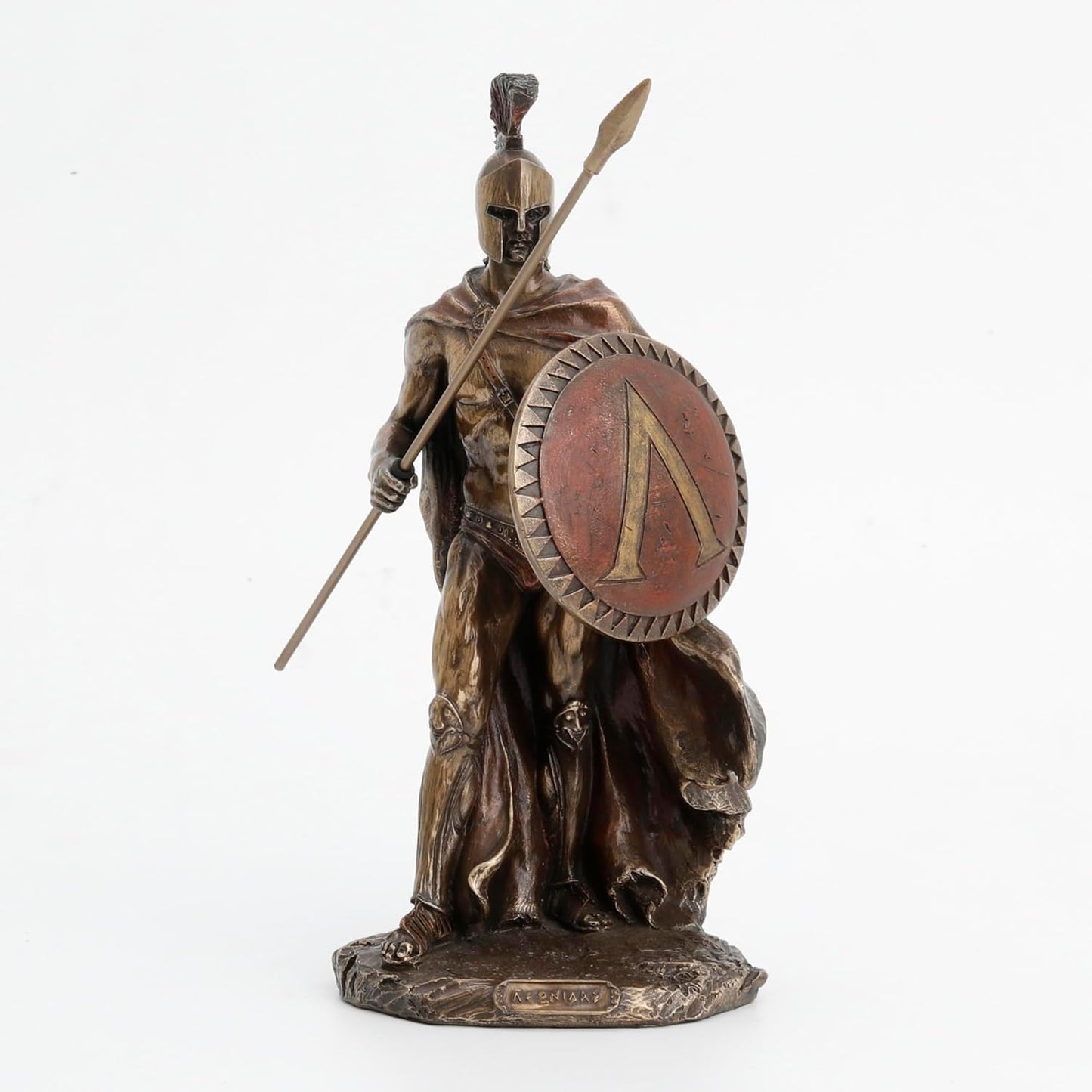 Veronese 9 7/8 Inch Leonidas Spartan King with Spear and Shield Cold Cast Resin Antique Bronze Sculpture