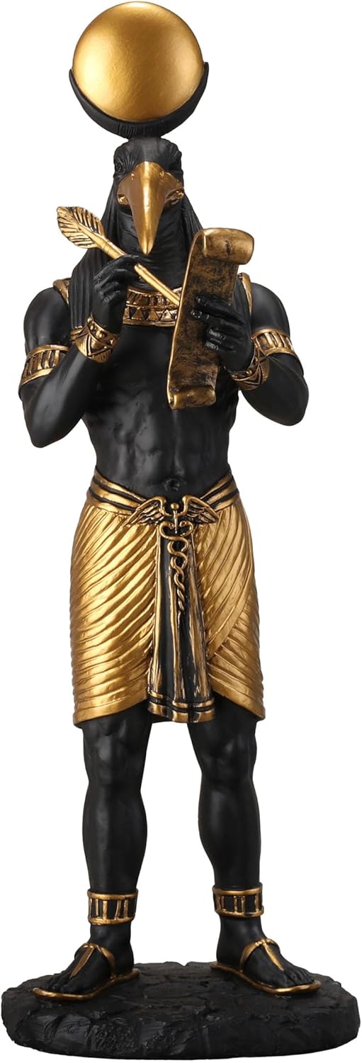 Veronese Design 11 Inch Thoth Egyptian God of Knowledge Black Gold Resin Statue