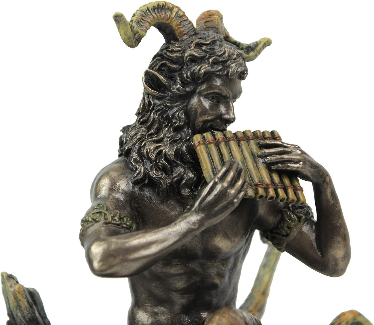 9 1/2 Inch Pan Playing Flute Cold Cast Resin Bronze Finish Statue Home Decor