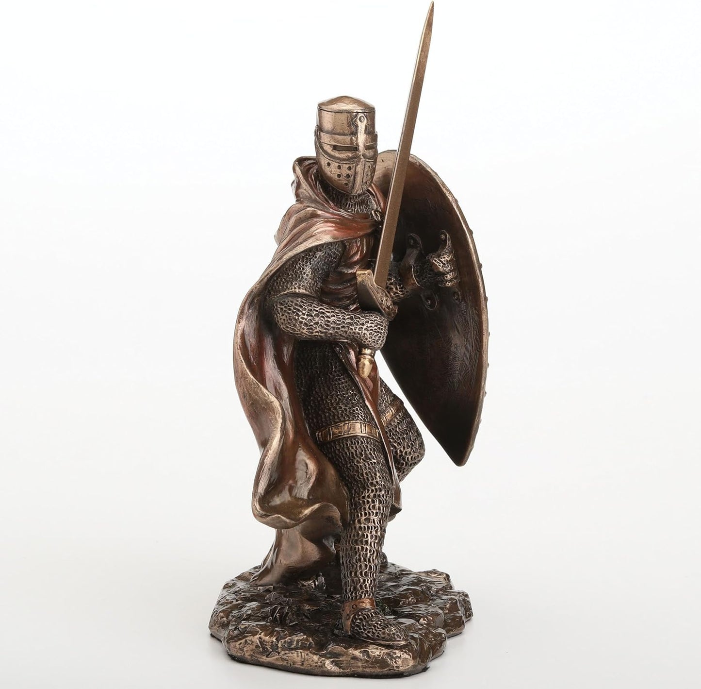 Veronese Design 7 1/8 Inch Knights Templar Wielding Sword and Shield Cold Cast Resin Bronze Finish Sculpture