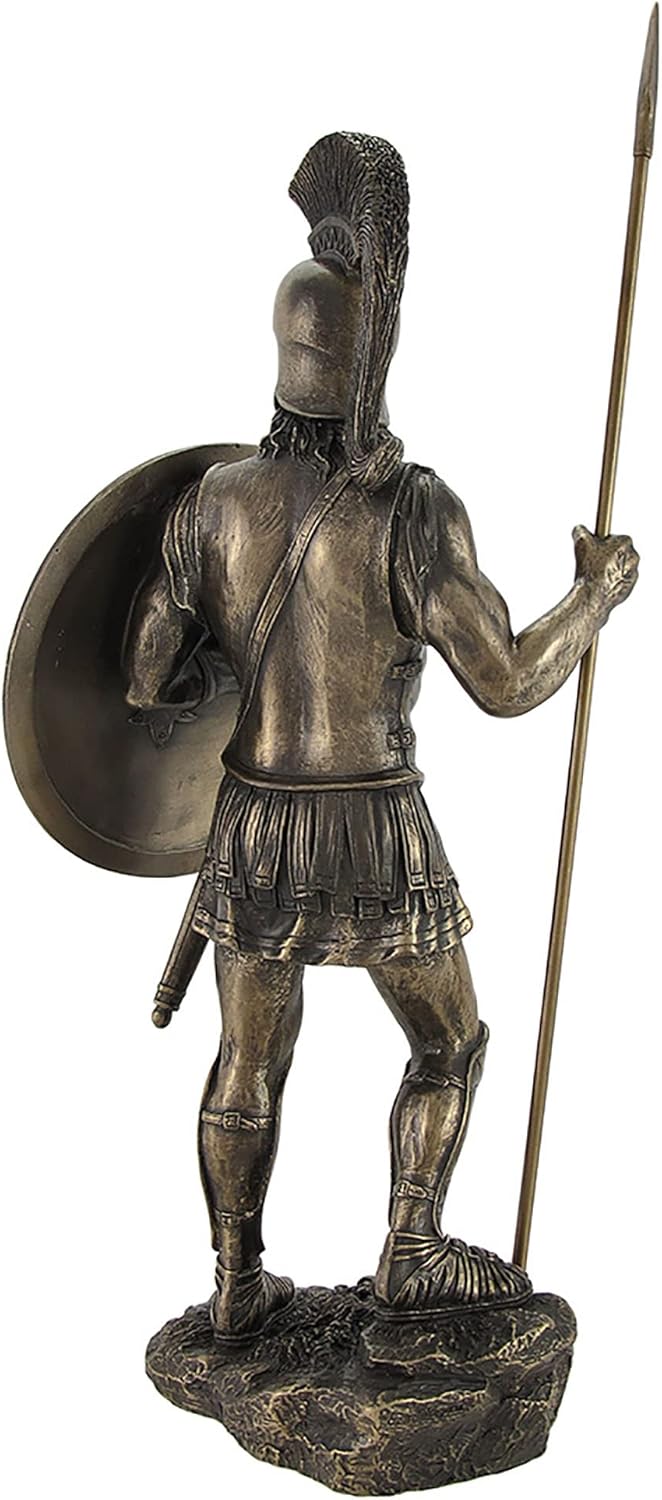 Bronzed Spartan Warrior with Spear and Hoplite Shield Statue