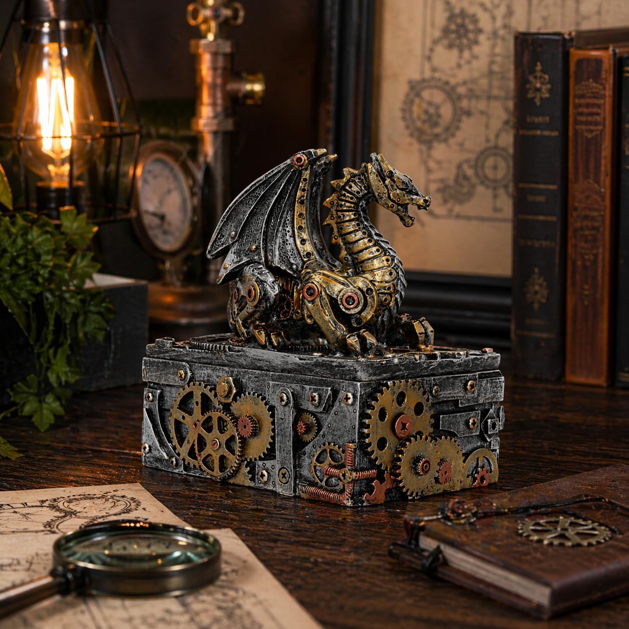Nemesis Now Steampunk Dragon Trinket Box 18.5cm – Secrets of the Machine Decorative Storage Box – Gothic Collectible