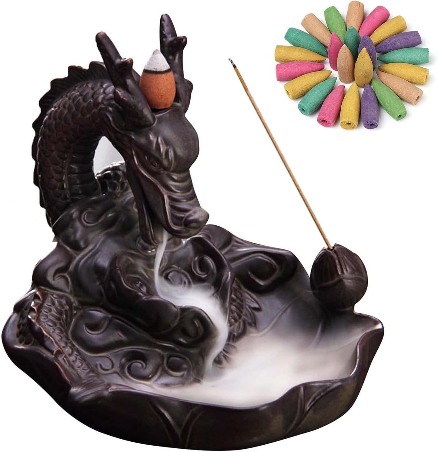 Ceramic Dragon Backflow Incense Burner, Home Decorate Waterfall Incense Holder
