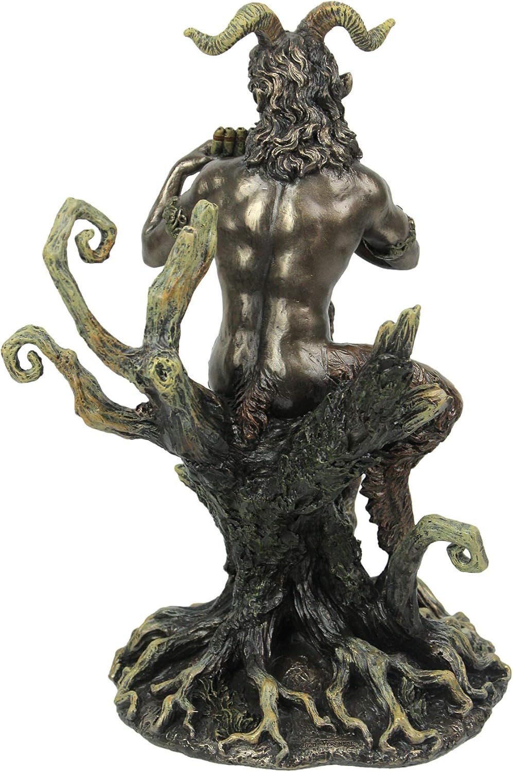 9 1/2 Inch Pan Playing Flute Cold Cast Resin Bronze Finish Statue Home Decor
