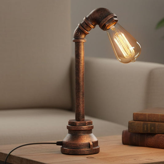 14.75 Inch Steampunk Pipework Clock Stand Lamp Light Crystal Skull Bulb LED Lighting Antique Bronze Finish Sculpture