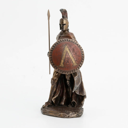 Veronese 9 7/8 Inch Leonidas Spartan King with Spear and Shield Cold Cast Resin Antique Bronze Sculpture