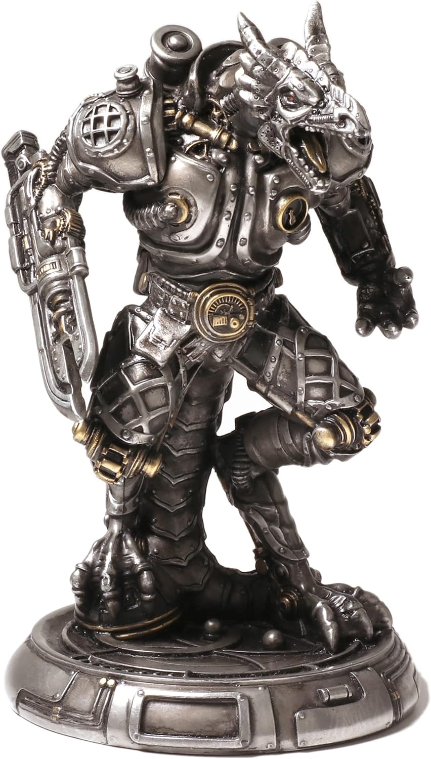 Steampunk Mechanoid Dragon Warrior Cold Cast Resin Metallic Finish Statue