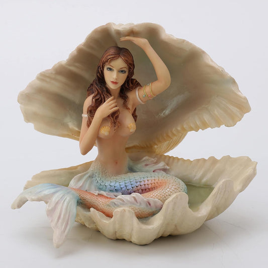Veronese Design Mermaid Sitting in a Seashell Sculpture