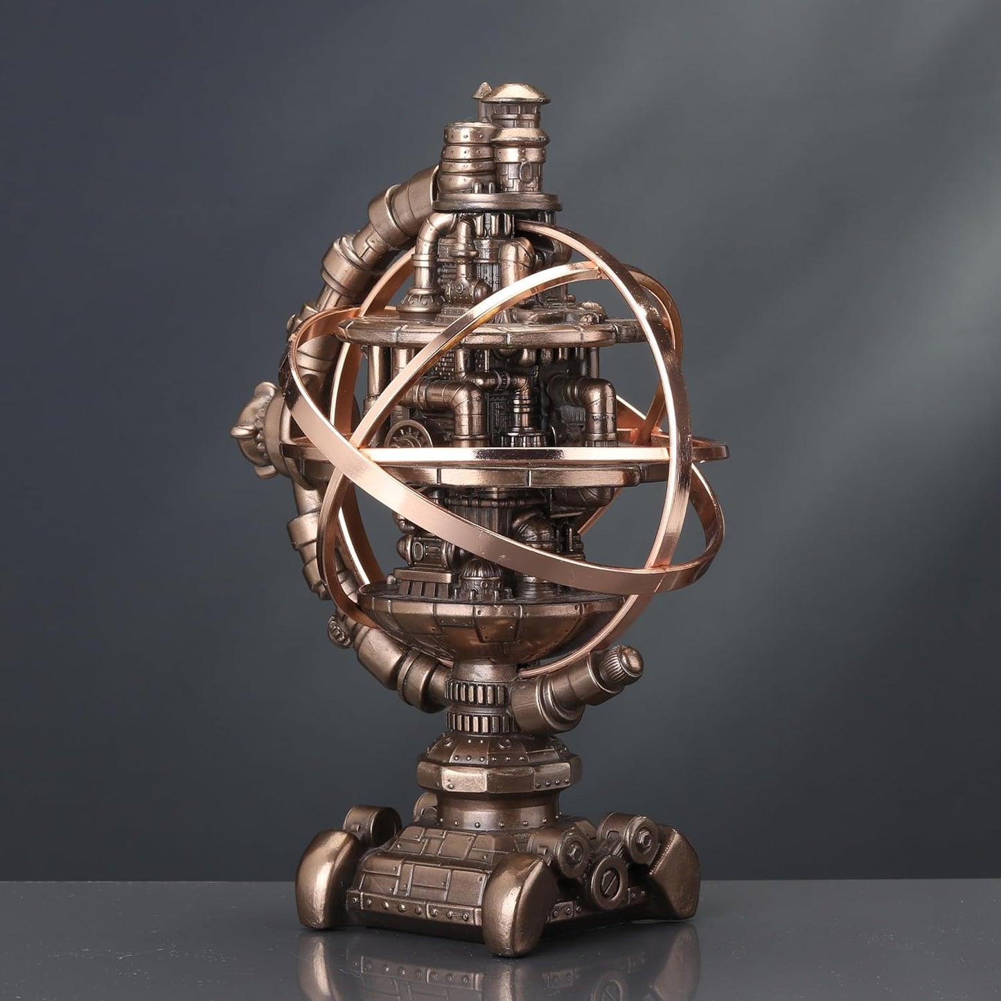 Veronese Design 7 1/8 Inch Tall Steampunk Mechanicus Gyroscope Resin Sculpture Bronze Finish