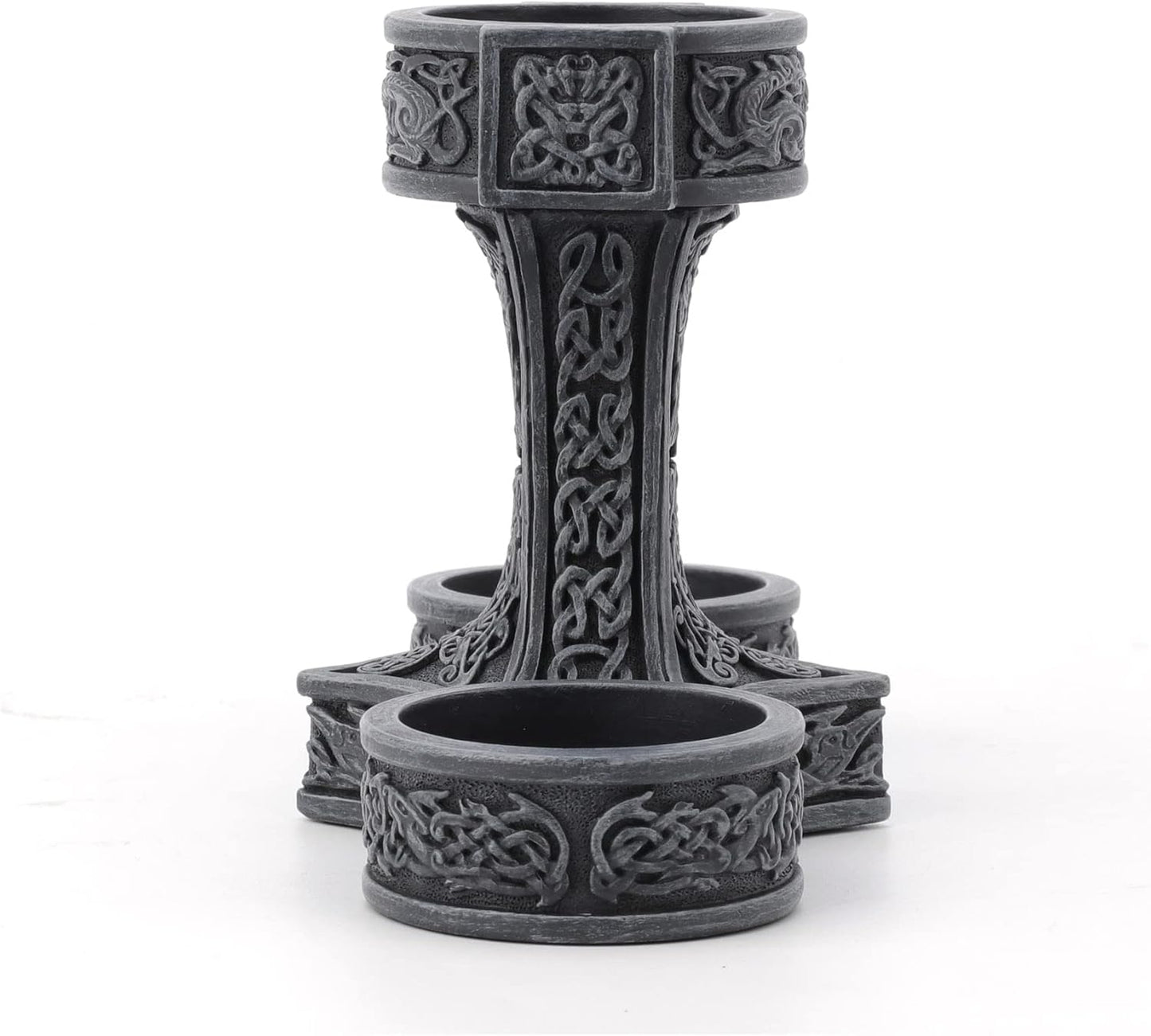 Veronese Design 5" Mjonir Hammer of Thor Tealight Candle Holder Sculpture Stone Grey Finish