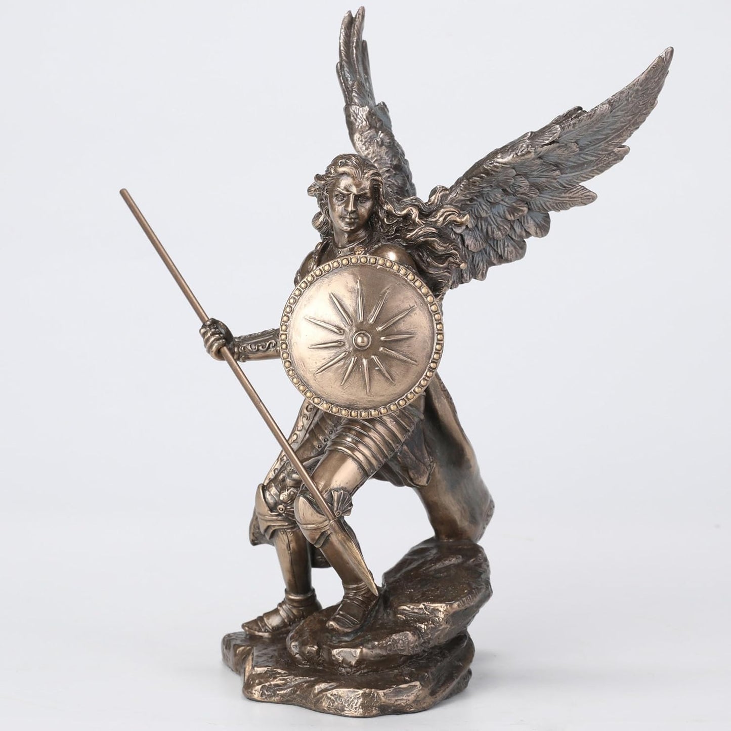 Raphael God Has Healed Holding Shield and Spear Bronze Statue Figurine