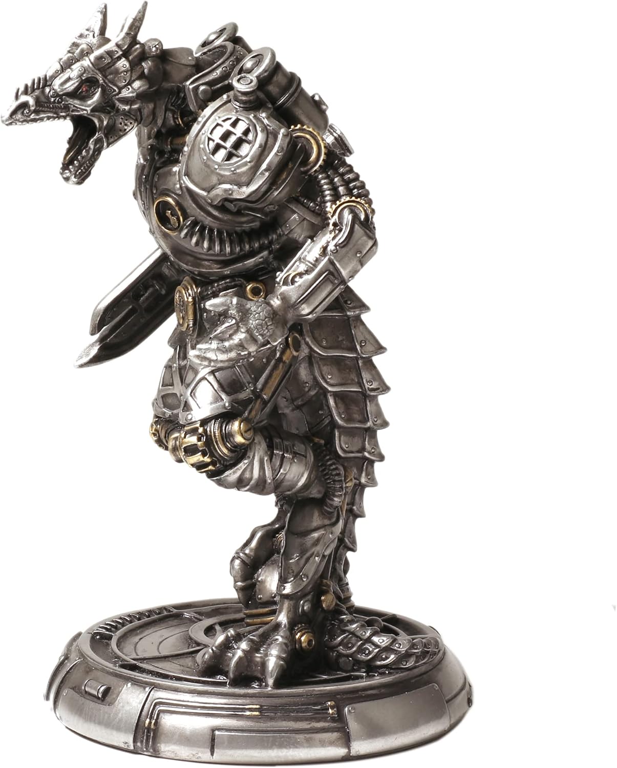Steampunk Mechanoid Dragon Warrior Cold Cast Resin Metallic Finish Statue