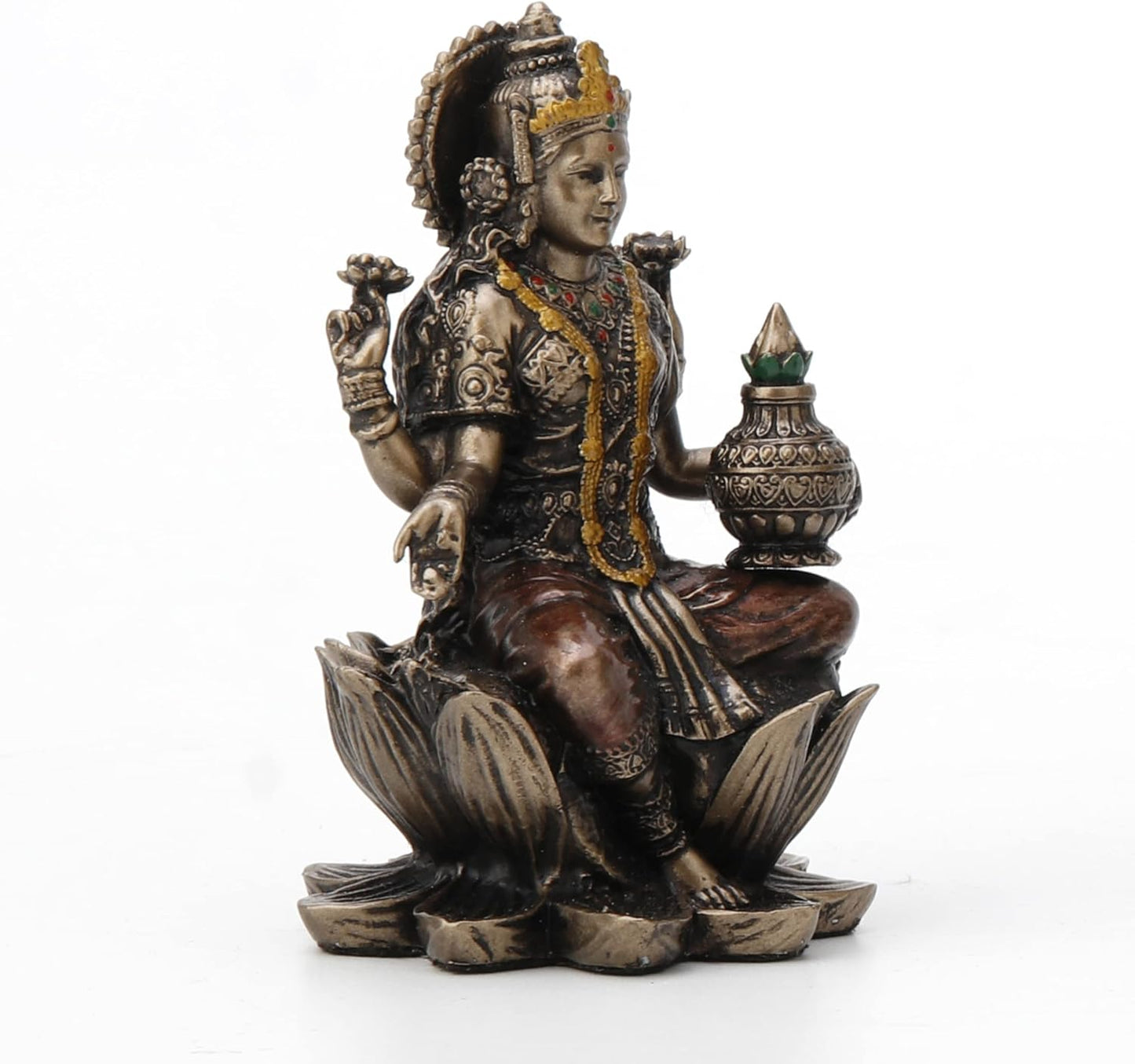 Veronese Design 3 3/8" Lakshmi Sitting on Lotus Spiritual Resin Statue Painted Bronze Finish