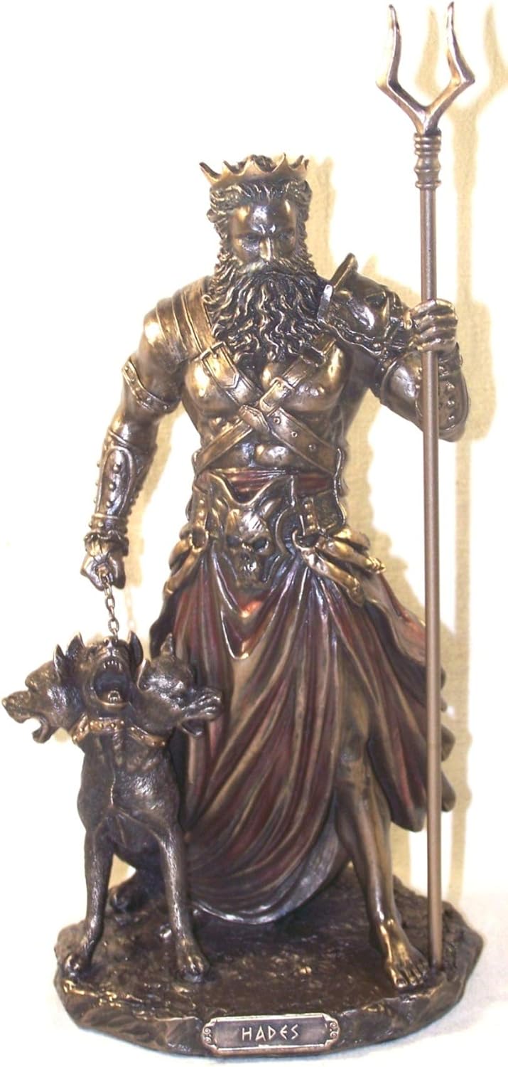 Veronese Design 10.6" Hades Greek God of The Underworld with Cerebrus Hell Hound Statue Cold Cast Resin Antique Bronze Finish