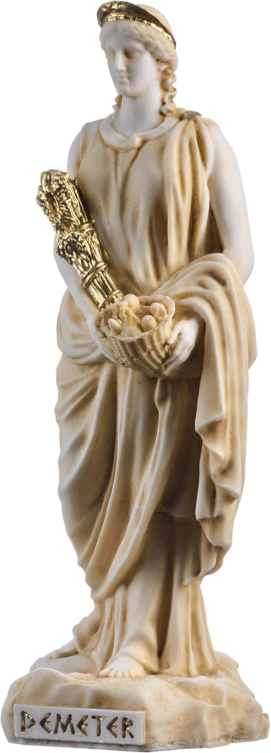 BeautifulGreekStatues Demeter Goddess of the harvest and agriculture Alabaster Statue Gold Tone 8.6 Inch