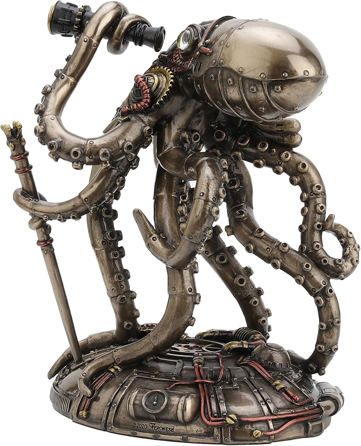 Veronese Design 6 3/4 Inch Tall Steampunk Octopus Space Observer Cold Cast Bronzed Resin Fantasy Collectibles Animals Figurine Space Alien Home Decor