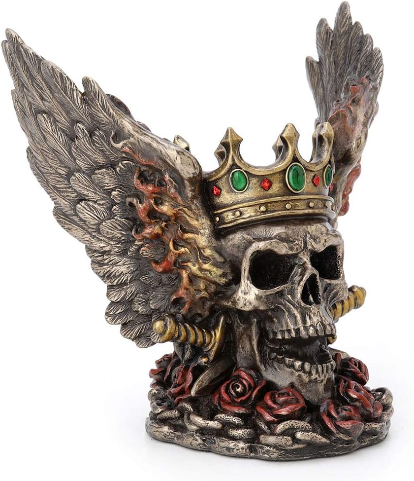 Veronese Design Bronze Finish Screaming Monarch Skull Statue With Flames and Wings 5.75 Inches High
