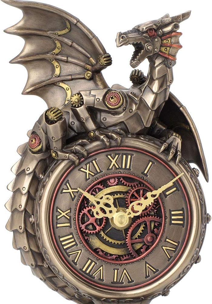 Veronese Design 10.25 Inch Steampunk Mechanical Dragon Perching On Top Clock Gear Stand Antique Bronze Finish Sculpture Tabletop Statue
