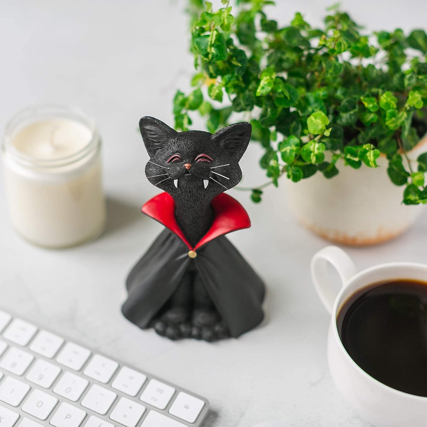 JFSM INC. Whimsical Black Cat Vampire Dracula Figurine Cute Collectible - Happy Cat Collection - Halloween Decoration, Cat Lover Gifts for Women, Cute Cat Gifts