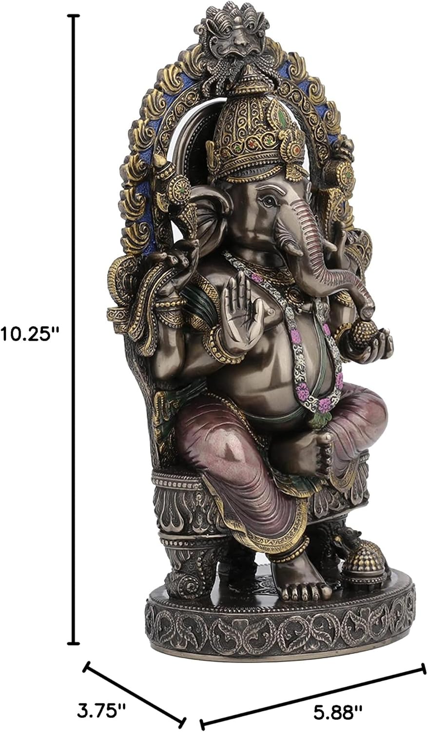 Veronese Design 10 1/4 Inch Tall Lord Ganesha Sitting On Throne with Temple Arch Hindu Elephant God Fortune Cold Cast Bronzed Resin Statue Religious Home Decor Spiritual Collectibles