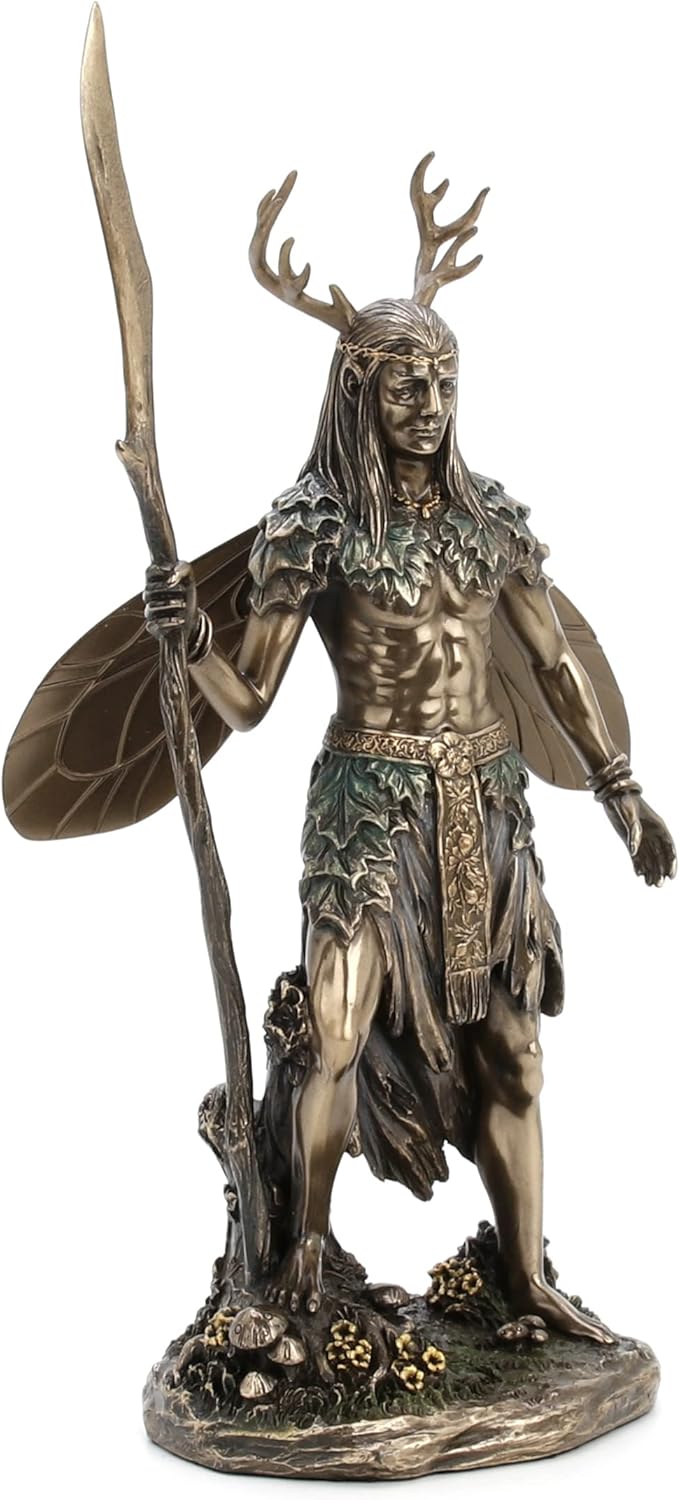 Veronese Design Celtic Antler Druid Wielding Staff Bronze Resin Statue Pagan Home Decor Sculpture