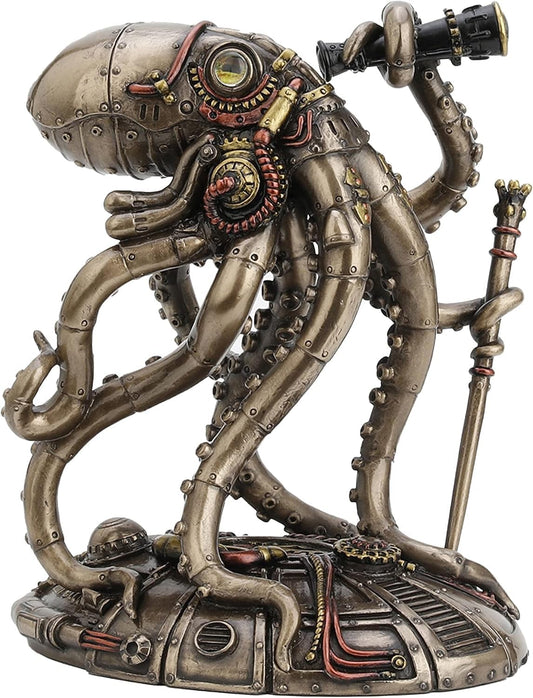 Veronese Design 6 3/4 Inch Tall Steampunk Octopus Space Observer Cold Cast Bronzed Resin Fantasy Collectibles Animals Figurine Space Alien Home Decor