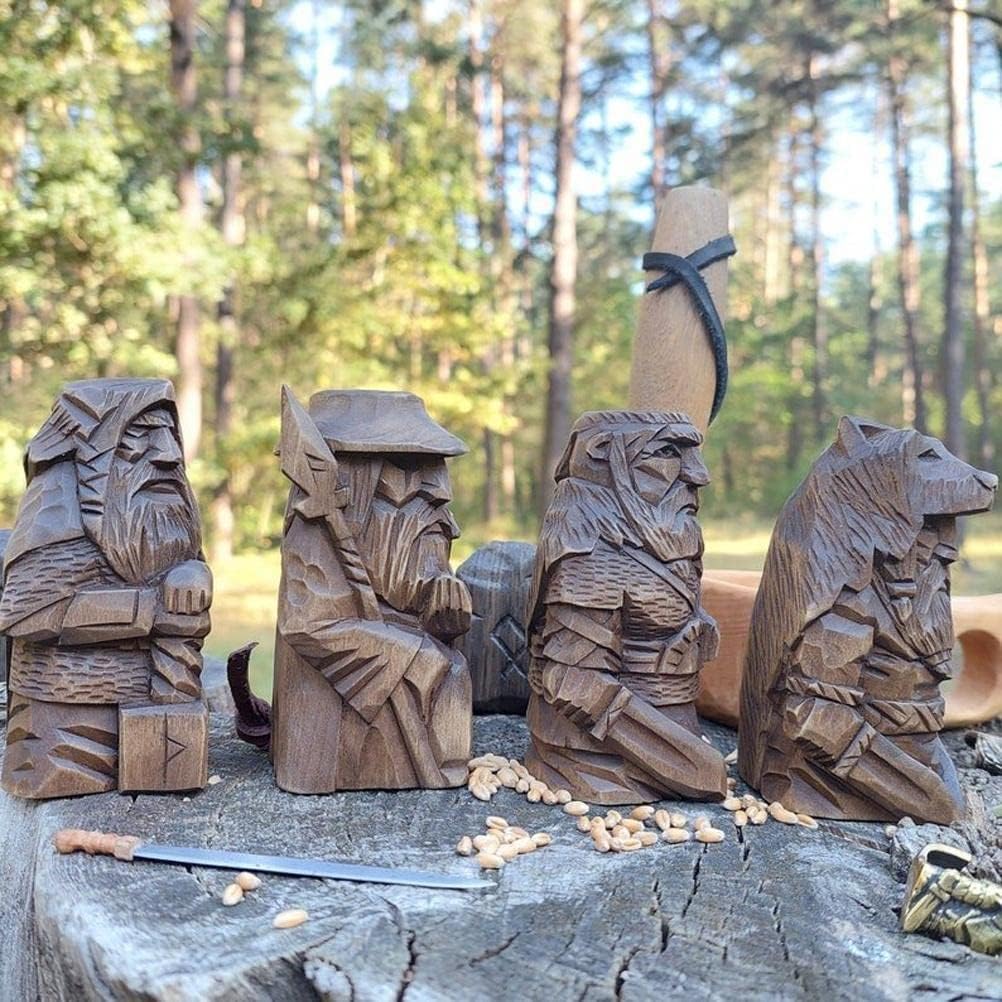 3 1/4 Inch Viking Chessmen Set Hand Painted Resin Wood Ivory Finish Statue Home Decor