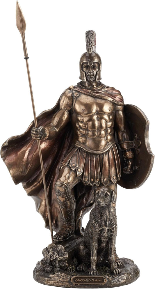 Veronese Design 12 5/8 Inch Odysseus and Argos Cold Cast Resin Antique Bronze Statue