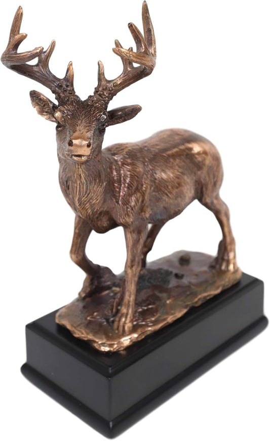 Ebros Gift Wildlife 12 Point Trophy Buck Stag Deer Resin Statue in Bronze Electroplated Finish 8.25" Tall Hunters Cabin Lodge Rustic Sculpture of Stags Does Deers