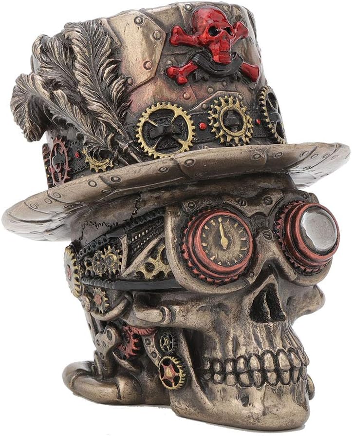 Veronese Design 4.5 Inch Steampunk Cross Bones Top Hat Motor Skull Antique Bronze Finish Sculpture Table Top Figurine