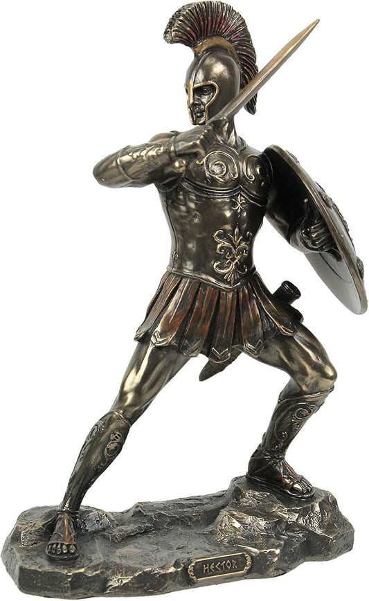 Veronese Design 9 1/4 Inch Greek Hero Hector of Troy Battle Stance Cold Cast Resin Bronze Finish Statue Home Decor