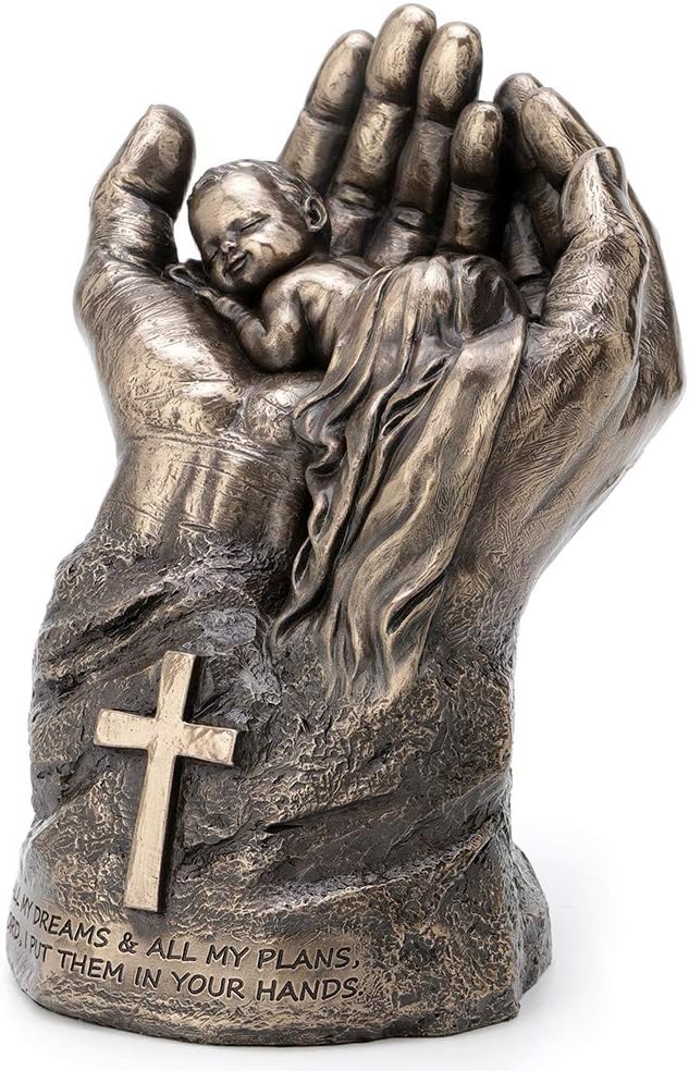 Veronese Design 8.25 Inch Sleeping Baby in Lord's Hands Cross Religious Motivational Spiritual Sculpture Antique Bronze Finish Statue