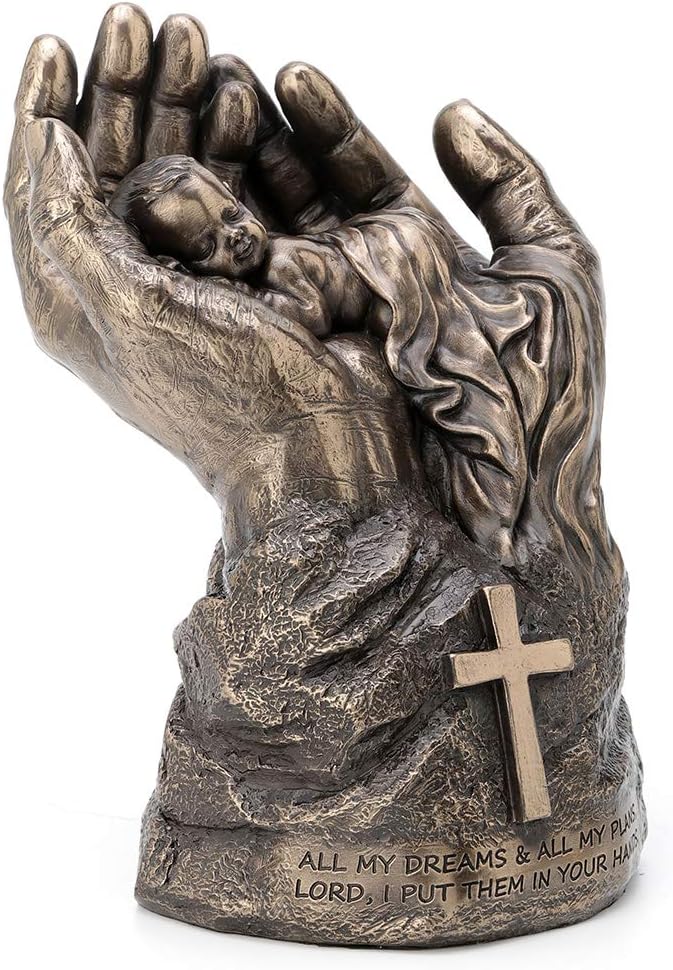 Veronese Design 8.25 Inch Sleeping Baby in Lord's Hands Cross Religious Motivational Spiritual Sculpture Antique Bronze Finish Statue