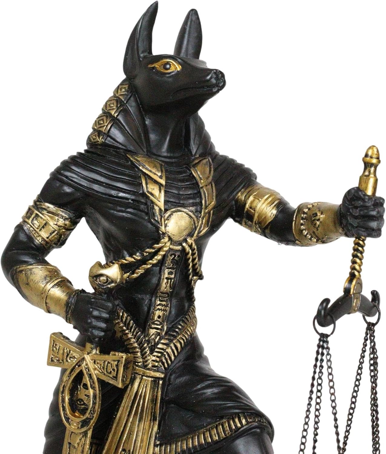 Ebros Ancient Egyptian God Anubis with Scales of Justice Statue Gods of The Dead and Afterlife Weighing The Heart Against Ostrich Feather Figurine 10" Tall (Black and Gold)