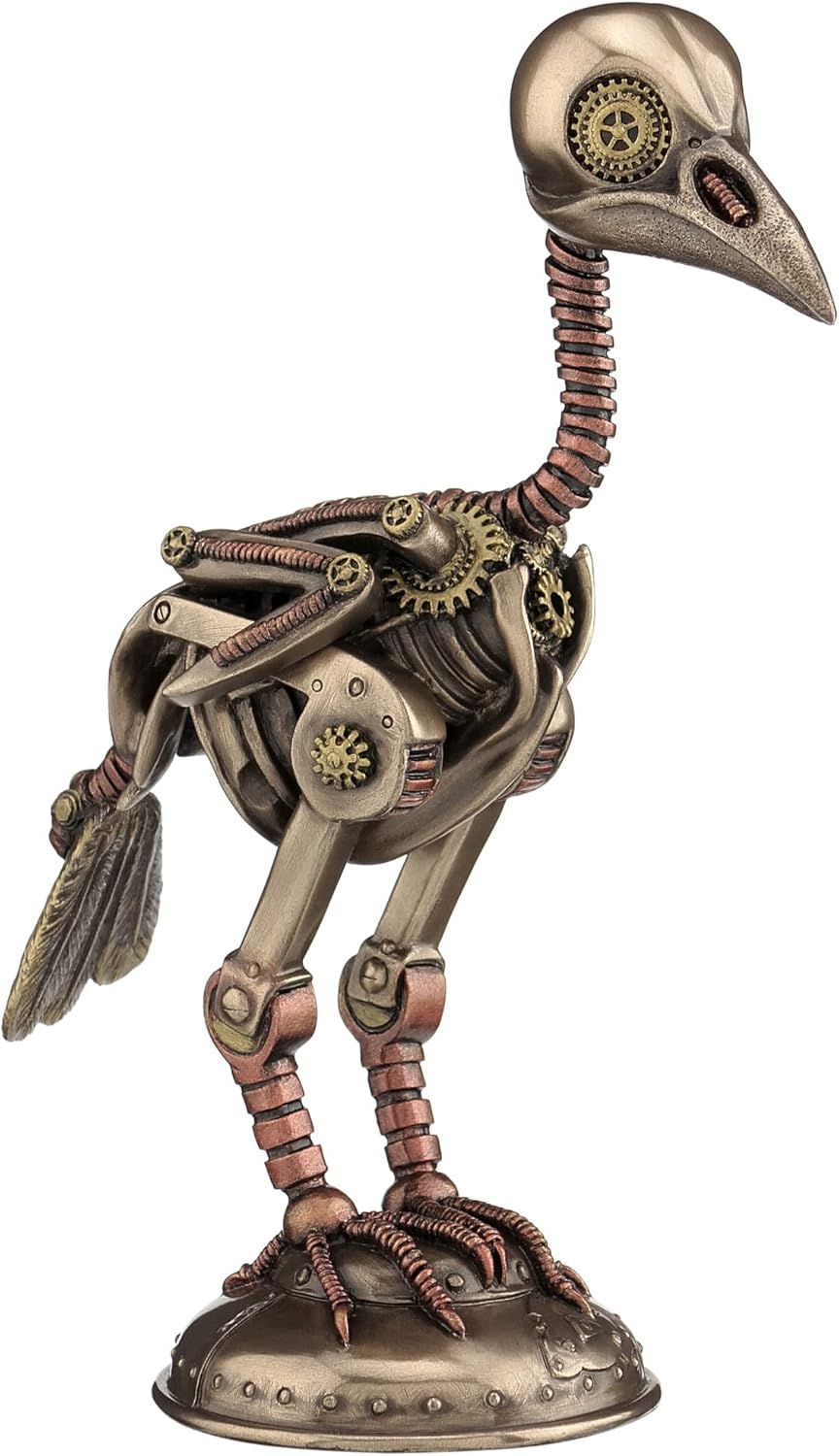 Unicorn Studio 7 1/8 Inch Steampunk Crow Skeleton Resin Sculpture Cold Cast Bronze Finish
