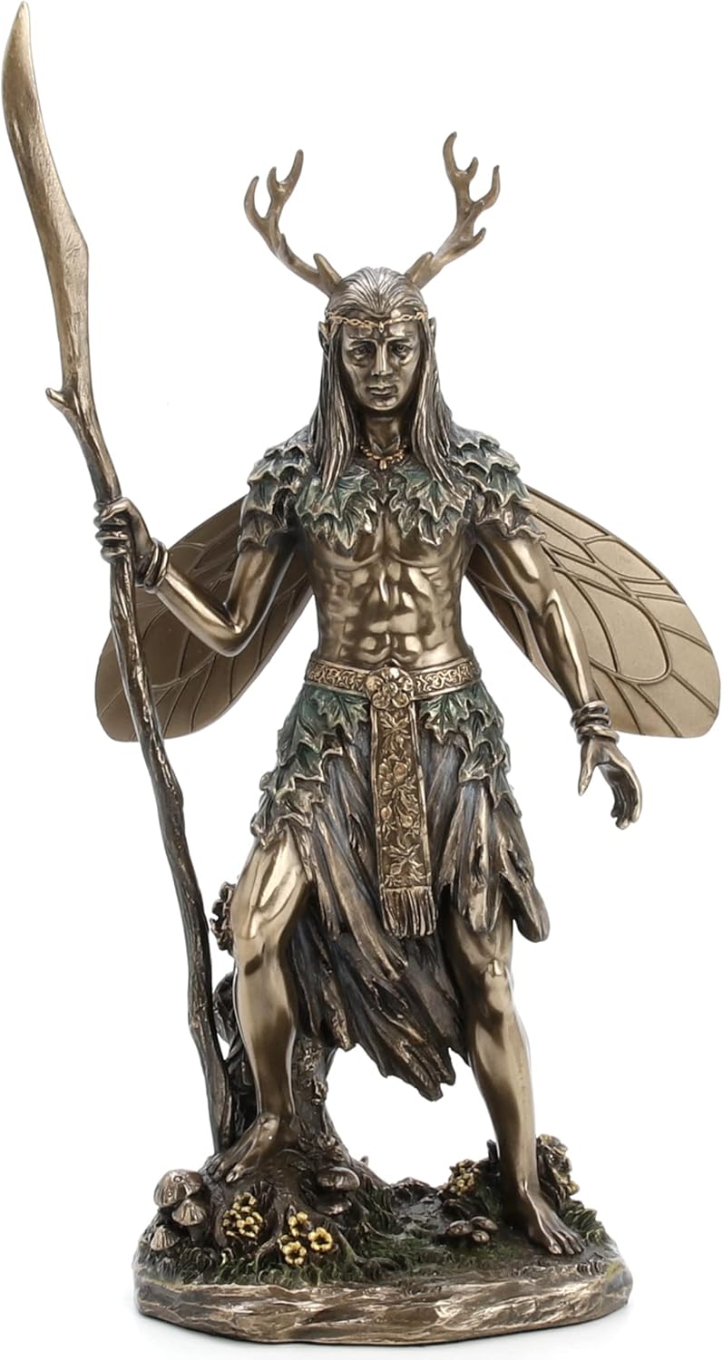 Veronese Design Celtic Antler Druid Wielding Staff Bronze Resin Statue Pagan Home Decor Sculpture