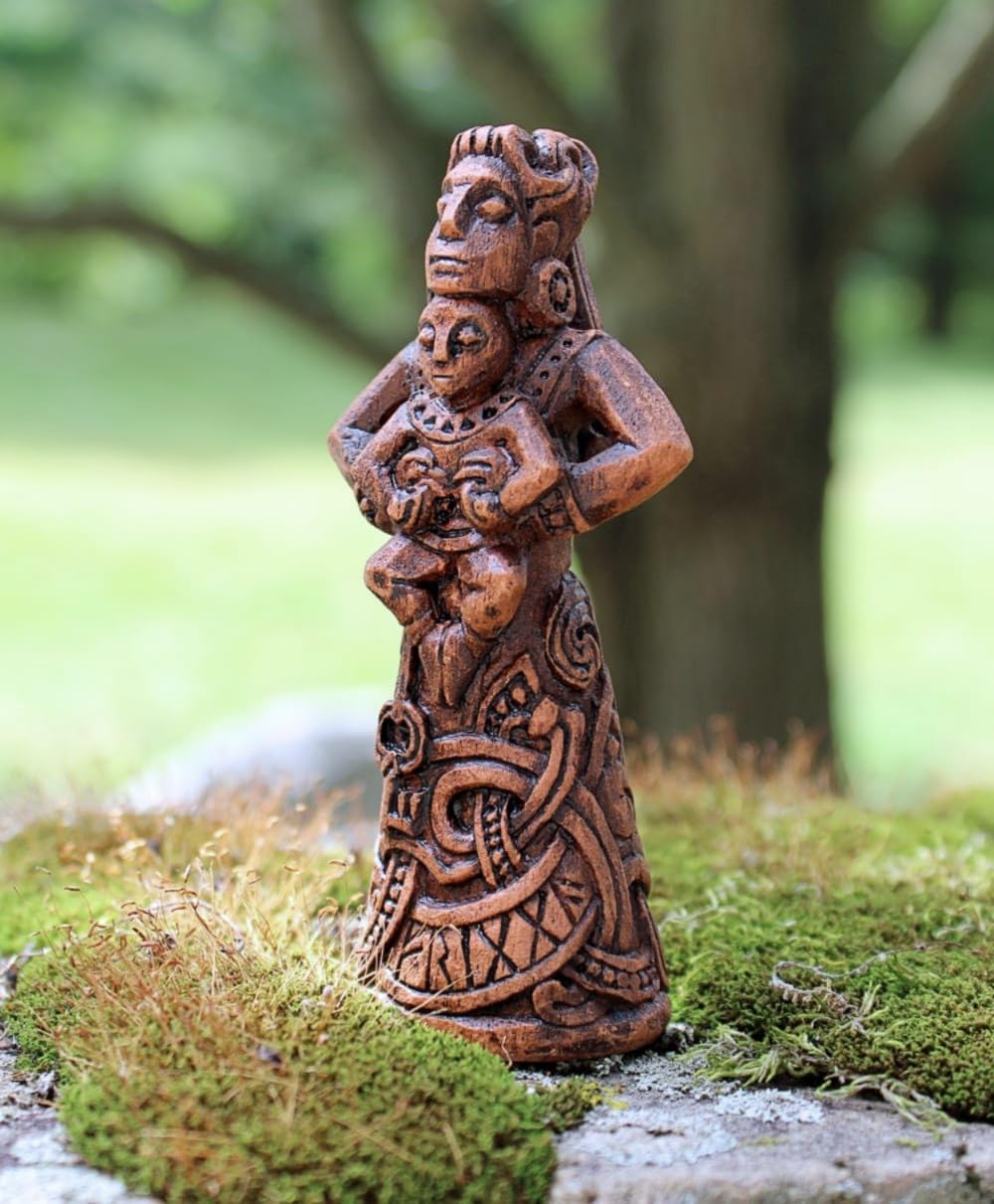 Dryad Design Frigga Figurine - Small Statue Norse Goddess of Love & Marriage - Viking Home Decor Figure (Wood Finish)