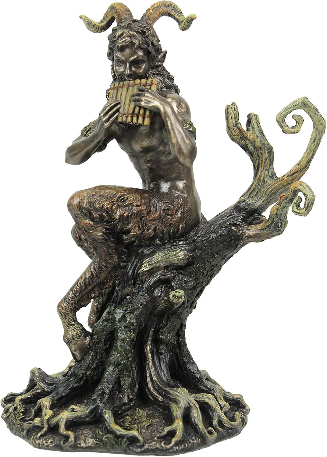 9 1/2 Inch Pan Playing Flute Cold Cast Resin Bronze Finish Statue Home Decor