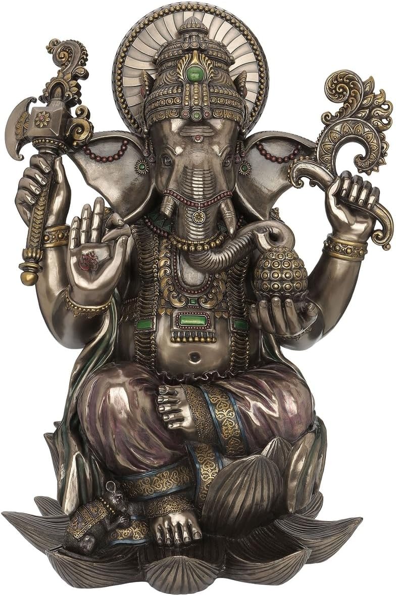 Large Ganesha on Lotus Statue - Hindu Lord of Success Sculpture