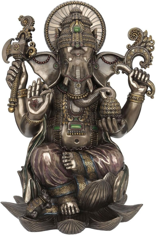 Large Ganesha on Lotus Statue - Hindu Lord of Success Sculpture