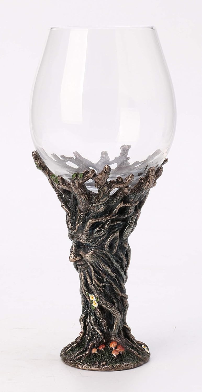 Veronese Design 9 Inch Green Man Ent Mushroom Wine Glass Cold Cast Resin Bronze Finish Statue Home Decor