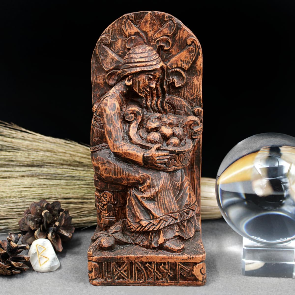 Dryad Design Norse Goddess Idunna Statue - Viking God Home Decor (Wood Finish)