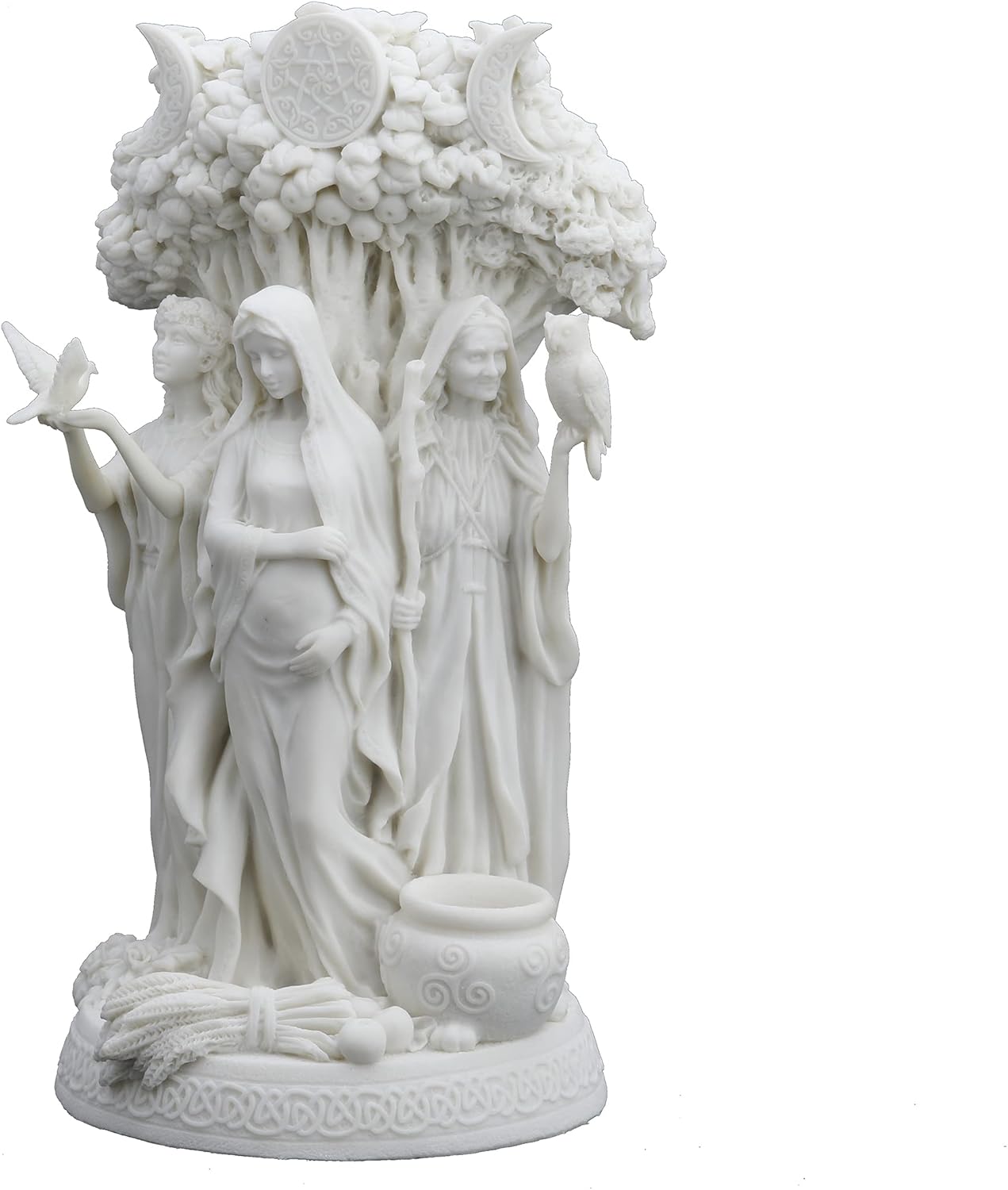 10.5" Tall Danu Irish Triple Goddess of The Tuatha De Danann Resin Statue White Finish Statue