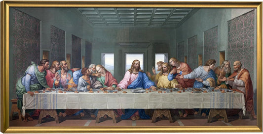Wieco Art Framed Canvas Prints the Last Supper by Leonardo Da Vinci Classic Art Reproductions Jesus Canvas Wall Art for Home Decoration Bronze Gold Frame