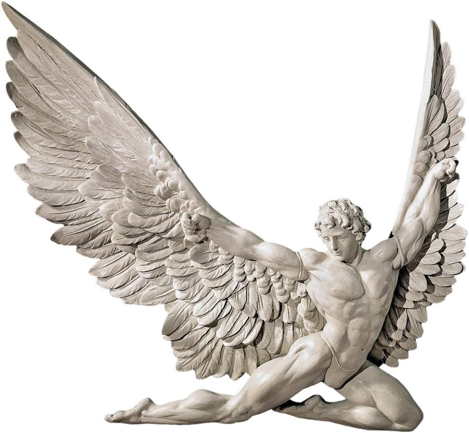 Icarus Winged Man Wall Sculpture, Polyresin, Ancient Ivory, Living Room, 28 cm